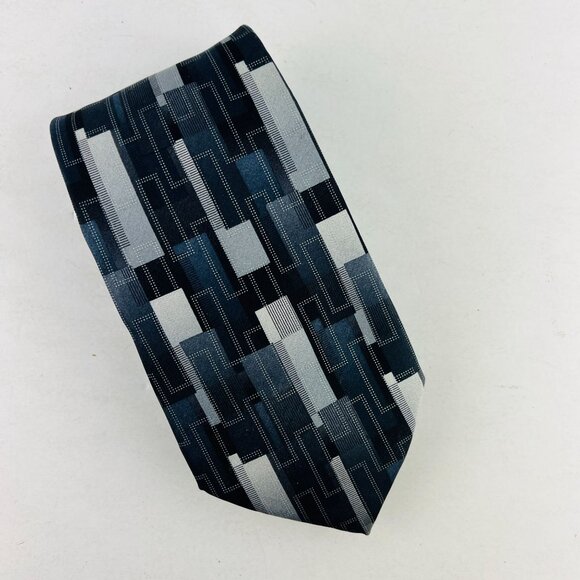 ARROW Dress Design Necktie Tie 100% Imported Silk Gray Blue Black Silver - Picture 3 of 6